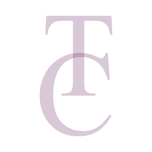 The image shows the interlocking letters T and C in a light purple color on a white background.